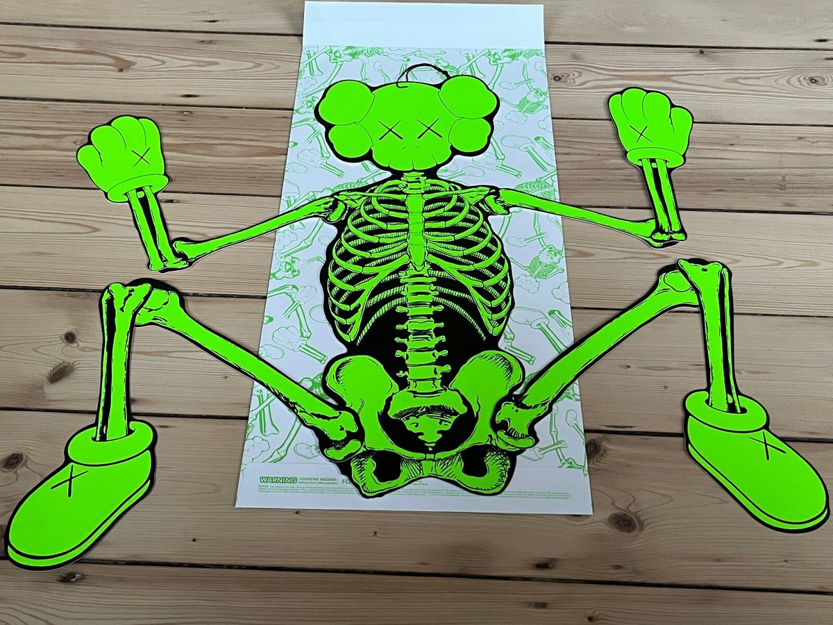 Kaws Skeleton Bone Board FLOURO GREEN Cutout Decoration unsigned 