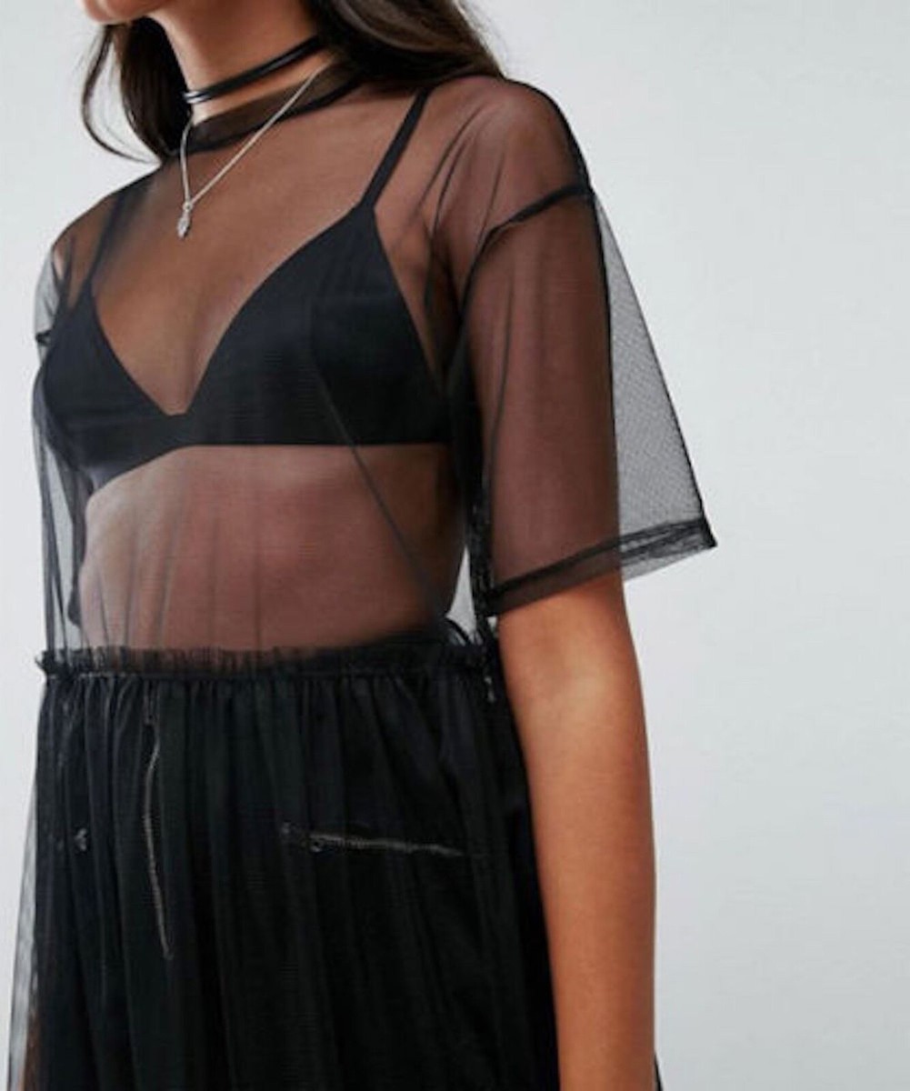 SHEER BLACK TSHIRT DRESS Women's Lace Romper Short Sleeve Long Dress MESH  SHIRT | eBay