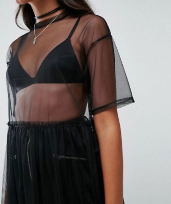 Sexy Women Party Evening Black See Through Mesh Dress Sheer Maxi Dress, Black / S