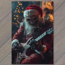Art Print Santa Claus Playing Guitar Heavy Metal Winter Rock Music Christmas Xma