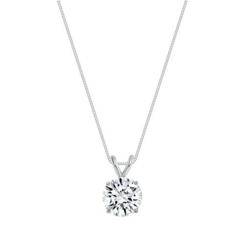 1.75 Ct Round Real 14K White Gold Created Diamond Solitaire Pendant Necklace 18" - Picture 1 of 3