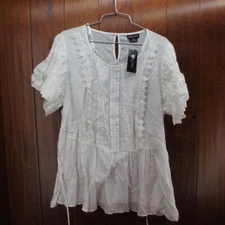 City Chic Women's Plus Summer Delight Puff Sleeve Peplum Blouse White Size 16