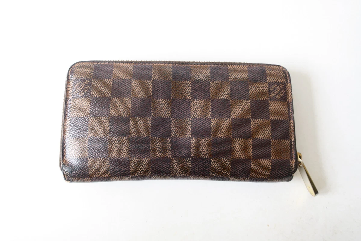 Damier Ebene Zippy Leather Wallet (Authentic Pre-Owned)