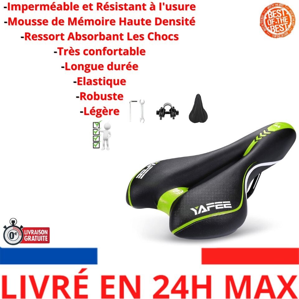 Selle De Vélo Confort Gel - Cuir Synthétique Rembourré - Pour VTT, Ville, Fixie - 28x16cm