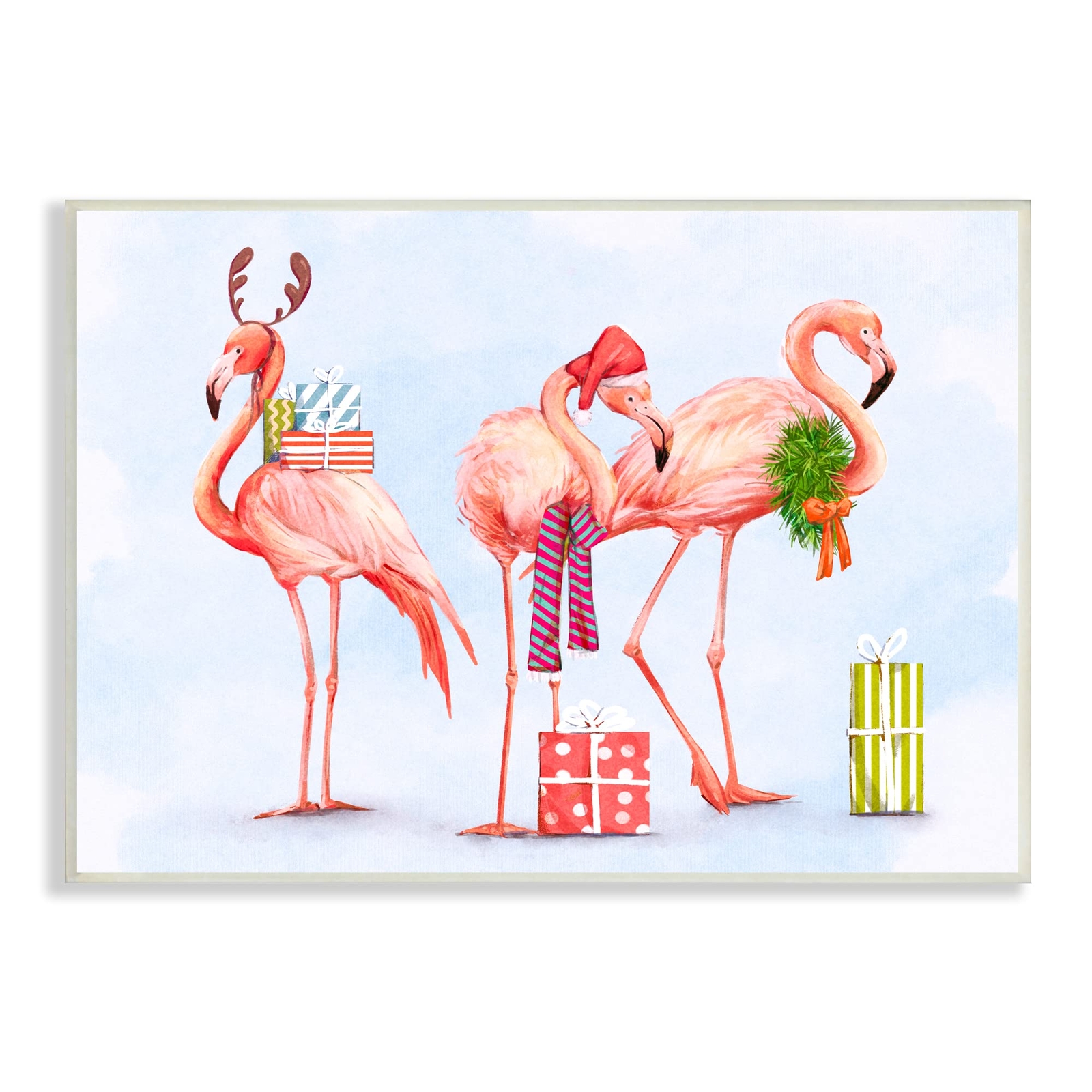 Gift Giving Pink Flamingos Charming Holiday Birds, Design by Ziwei Li