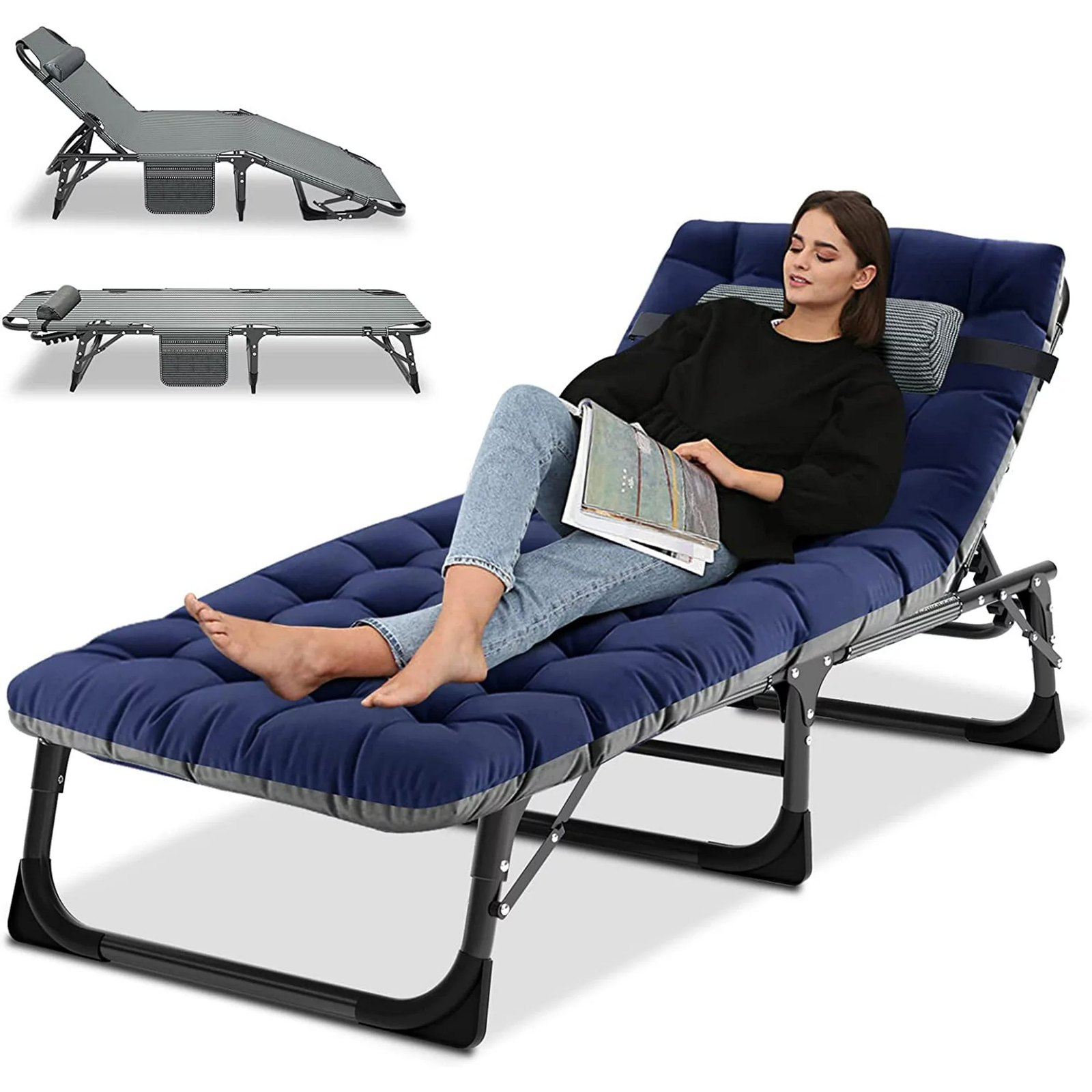 ABORON Adult Folding Camping Cot Bed Lounge Chair Reclining Adjustable 5Position