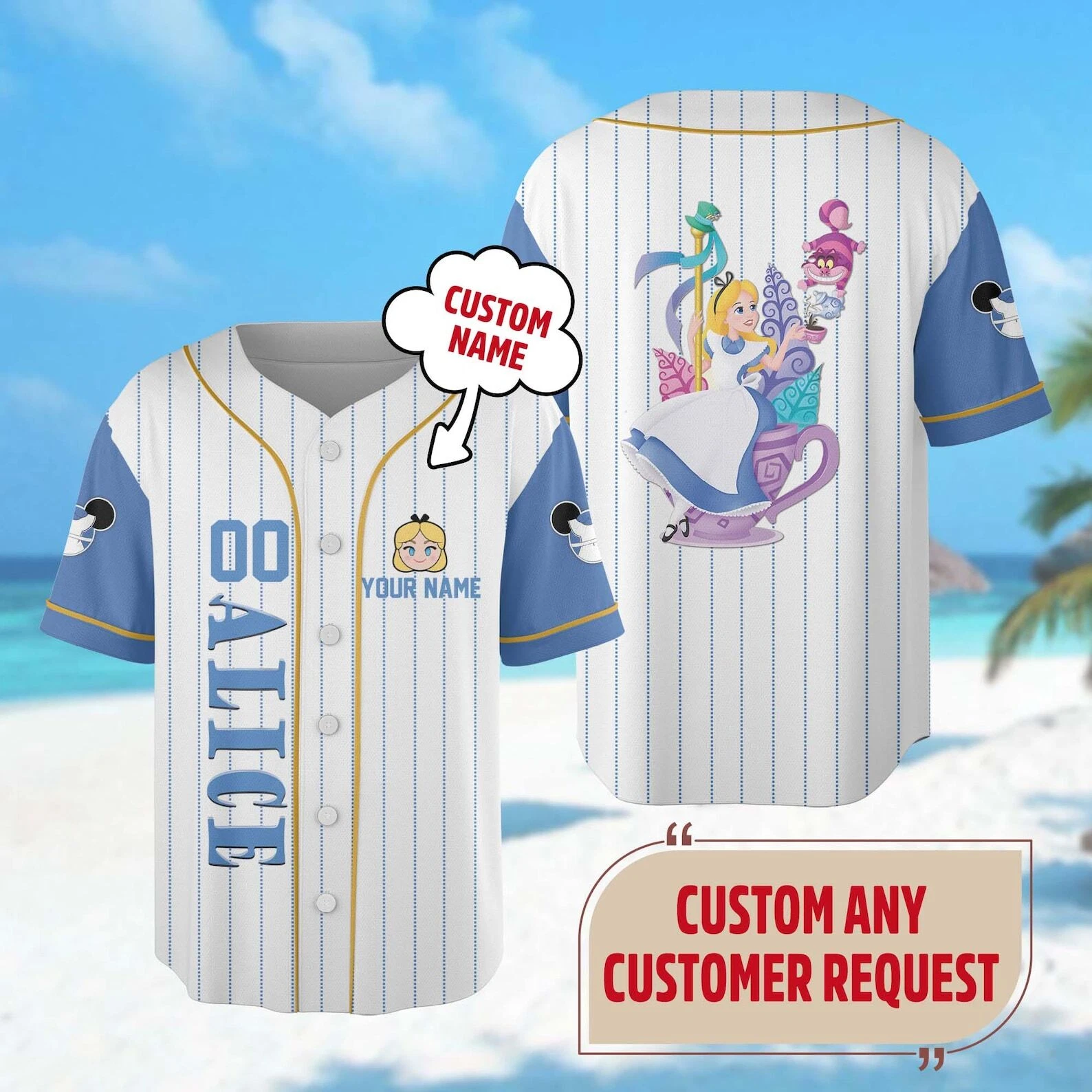 Personalized Alice And Cheshire Cat Alice In Wonderland Baseball Jersey Shirt