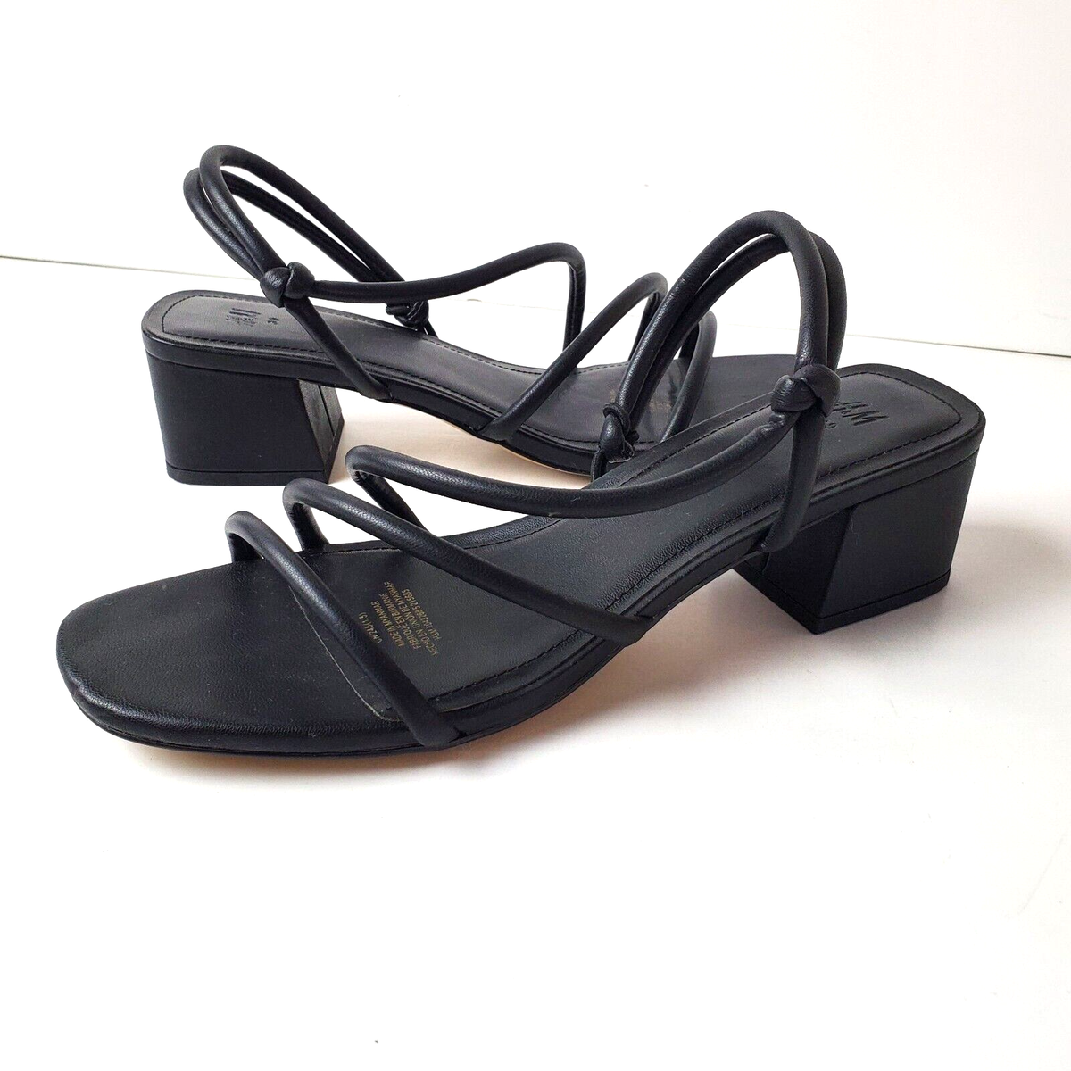H&M Sandals Black Faux Leather Size 8 Strappy Sandals Block H&M Sandals Black Faux Leather Size 8 Strappy Sandals Block