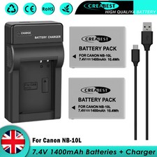 2x Battery NB-10L + Charger For Canon PowerShot G1X G3 X G15 G16 SX40 HS SX50 HS