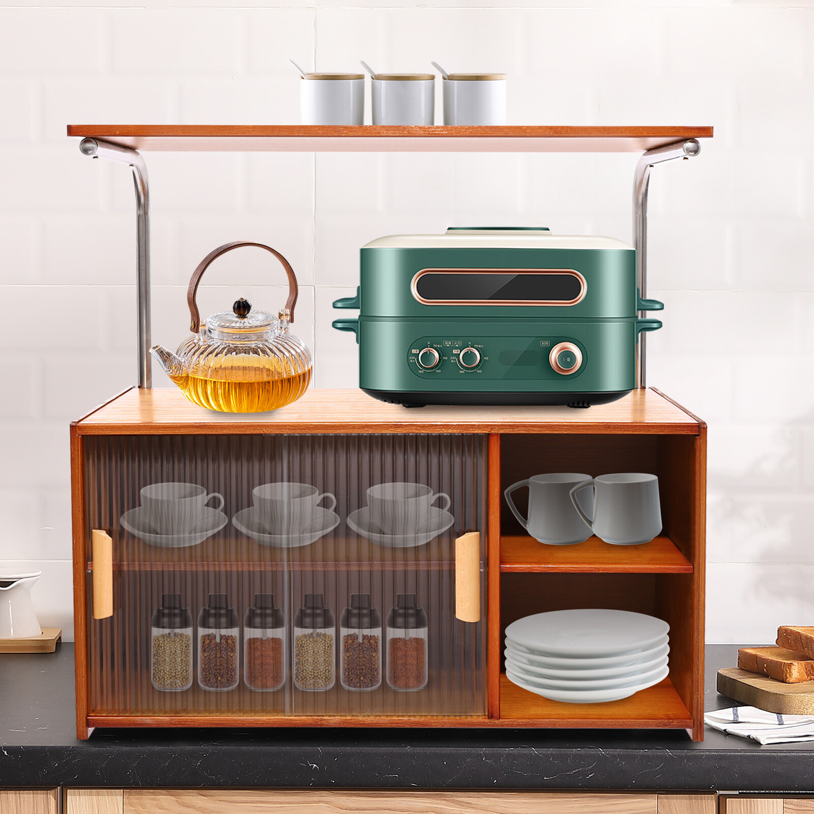 Modern Bamboo Storage Cabinet with Doors for Kitchen or Bedroom-image