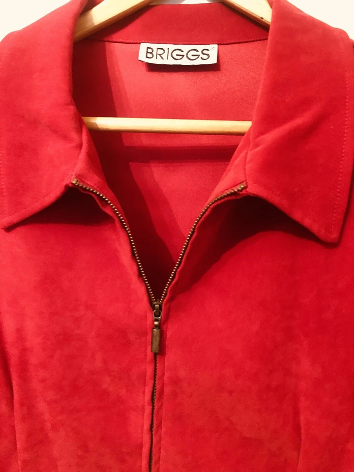 XL Briggs Нью-Йорк полный молнии спереди куртка День святого Валентина красный похудения замши-как - Изображение 2 из 4