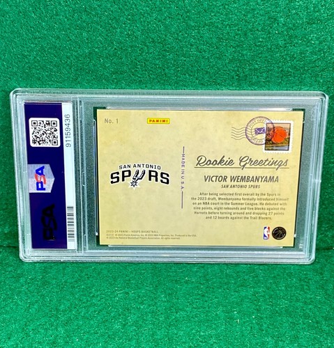 2023-24 Panini NBA Hoops VICTOR WEMBANYAMA Seasons Greetings Holo RC PSA MINT 9 - Picture 2 of 2