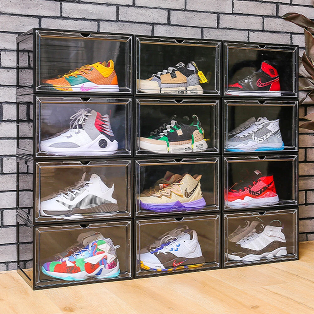 2x 4x 8x Magnetic Drop Side Shoe Box Storage Containers Sneaker Display  Cases