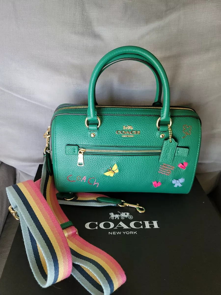 Coach C8280 Rowan Satchel Pebble Leather With Diary Embroidery Green Multi  NWT