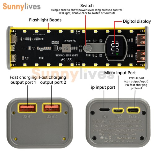 22.5W Transparent Mobile Power Bank Case 4*21700 Battery Box PD Fast Charging - 第 4/32 張圖片