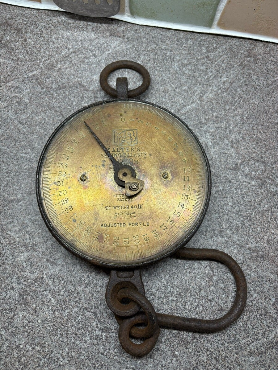 Vintage Salter Hanging Spring Balanced Brass Scales 20M to weigh