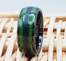 Men Wood Wedding Ring, Unique Promise Ring Exotic Green Wood Inlay Wedding Band