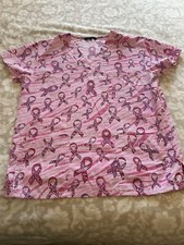 Women s Just Love Pink Ribbon Scrub Top Size Medium