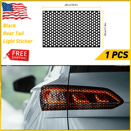 Black Car Rear Tail Light Cover Decor Sticker Honeycomb Tail Lamp Decal Trim Kit