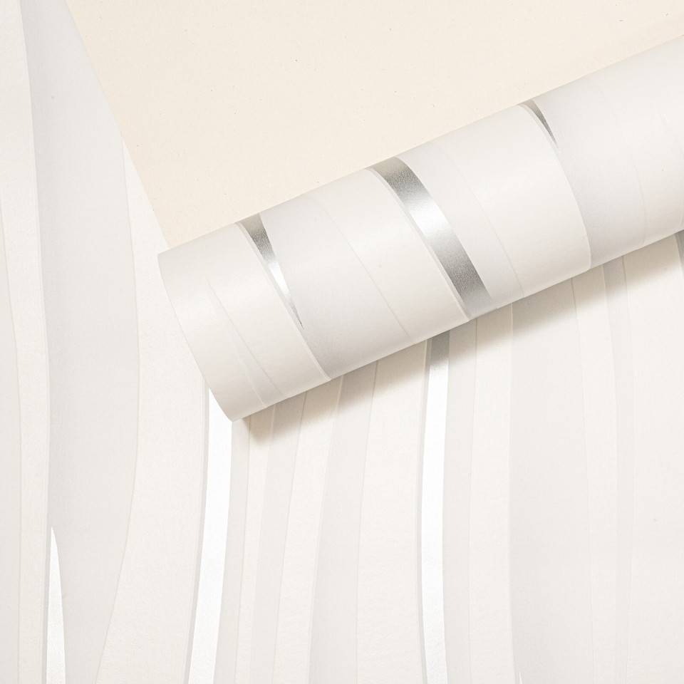 White Silver Wave Wallpaper Textured Metallic Thick High Quality Living