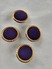12 GOLD RIM AUBERGINE FABRIC COVERED 1 1/8 inch ROUND METAL SHANK BUTTON