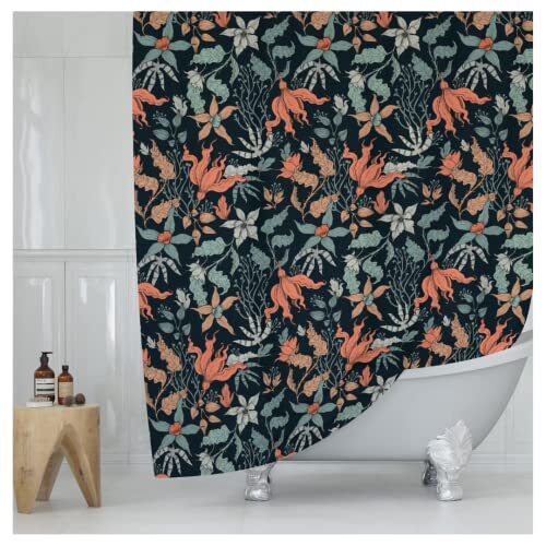 Dark Coral Floral Print Shower Curtain - Moody Modern Black Flowers Dark Floral - Picture 2 of 8
