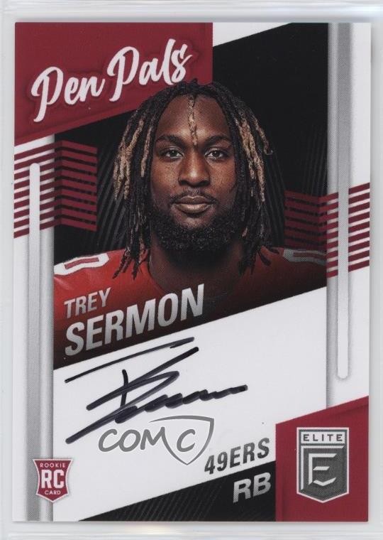 2021 Panini Donruss Elite Pen Pals Trey Sermon #PP-TSE Rookie Auto RC 0e3p