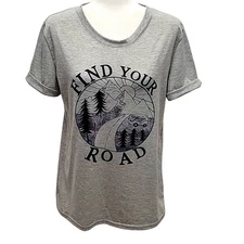 FIND YOUR ROAD Women's T-Shirt Short Cuffed Sleeves Gray Purple Size XL