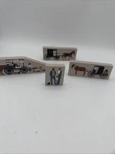 Lot Of 4 1992/94 The Cat’s  Meow Amish Series Horse & Buggy Wooden Shelf Sitter