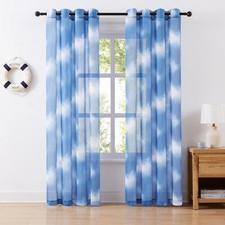 New Blue Sheer Curtains 84 Inches Long for Living Room 2 Panels,Ombre Light Semi