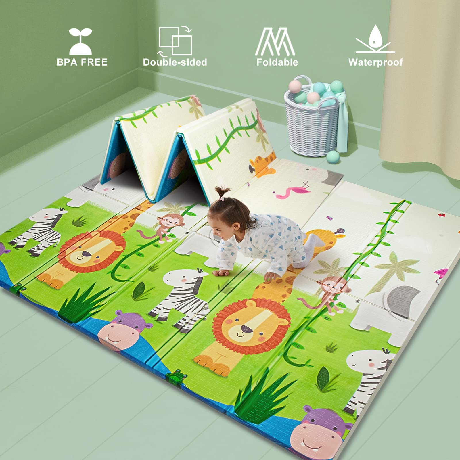 UANLAUO Foldable Baby Play Mat - Extra Large, Waterproof Activity Playmat for Ba