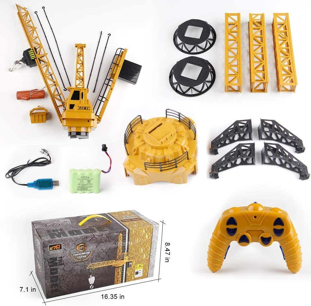 50inch RC Construction Crane Toys Playset Vehicle Tower Equipment for Kids Boys