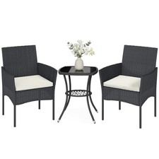 Outsunny 3 Piece Rattan Bistro Set with 2 Tier Glass-Top Table, Chairs