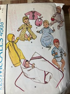 1975s McCalls Pattern #4569 Baby Layette SZ 6 MO-CUT, COMPLETE