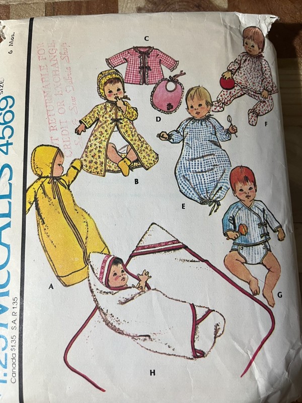 1975s McCalls Pattern #4569 Baby Layette SZ 6 MO-CUT, COMPLETE