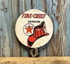 Vintage Texaco Fire Chief Gasoline Porcelain Metal License Plate Topper Sign