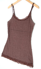 Womans M Brown Lace Trim Fitted Babydoll Cami Tank Fairygrunge Y2K EUC