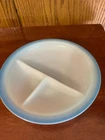 Fire King  Milk Glass. white divided child plate blue trim. Mid century vintage