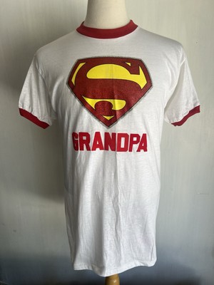 SUPERMAN x GRANDPA (1978) Vintage 70s Custom Iron-On Ringer T-Shirt XL (46-48)