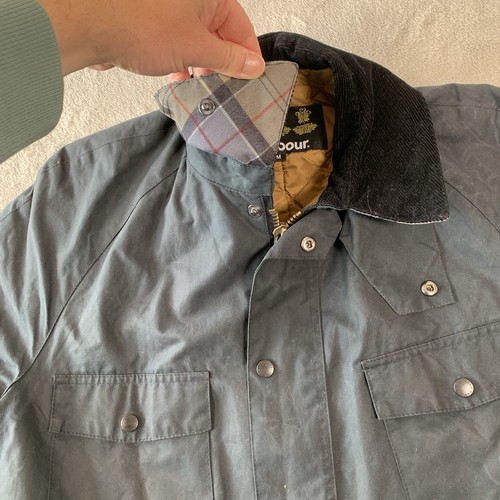 Barbour Wax Jacket Mens Medium Blue Padded Chore Utility Retail Frazer Quilted - Picture 7 of 18