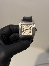 Cartier Santos 100 Black Leather Strap Automatic Watch