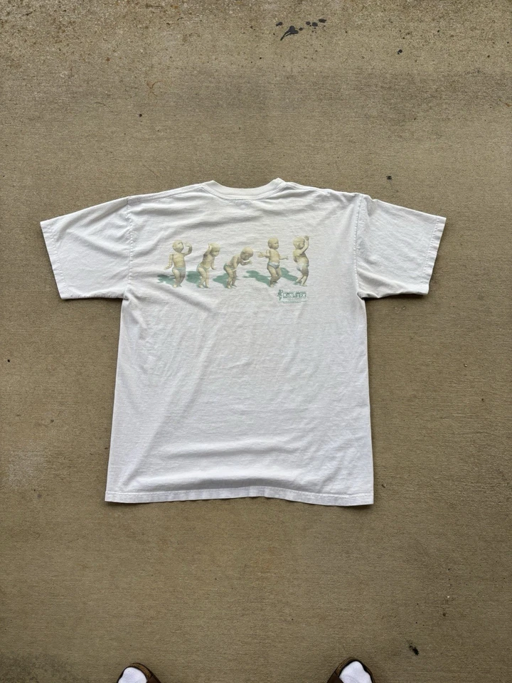 Camiseta dupla face branca rara anos 90 The Dancing Baby Kinetic tamanho XL - Imagem 3 de 4