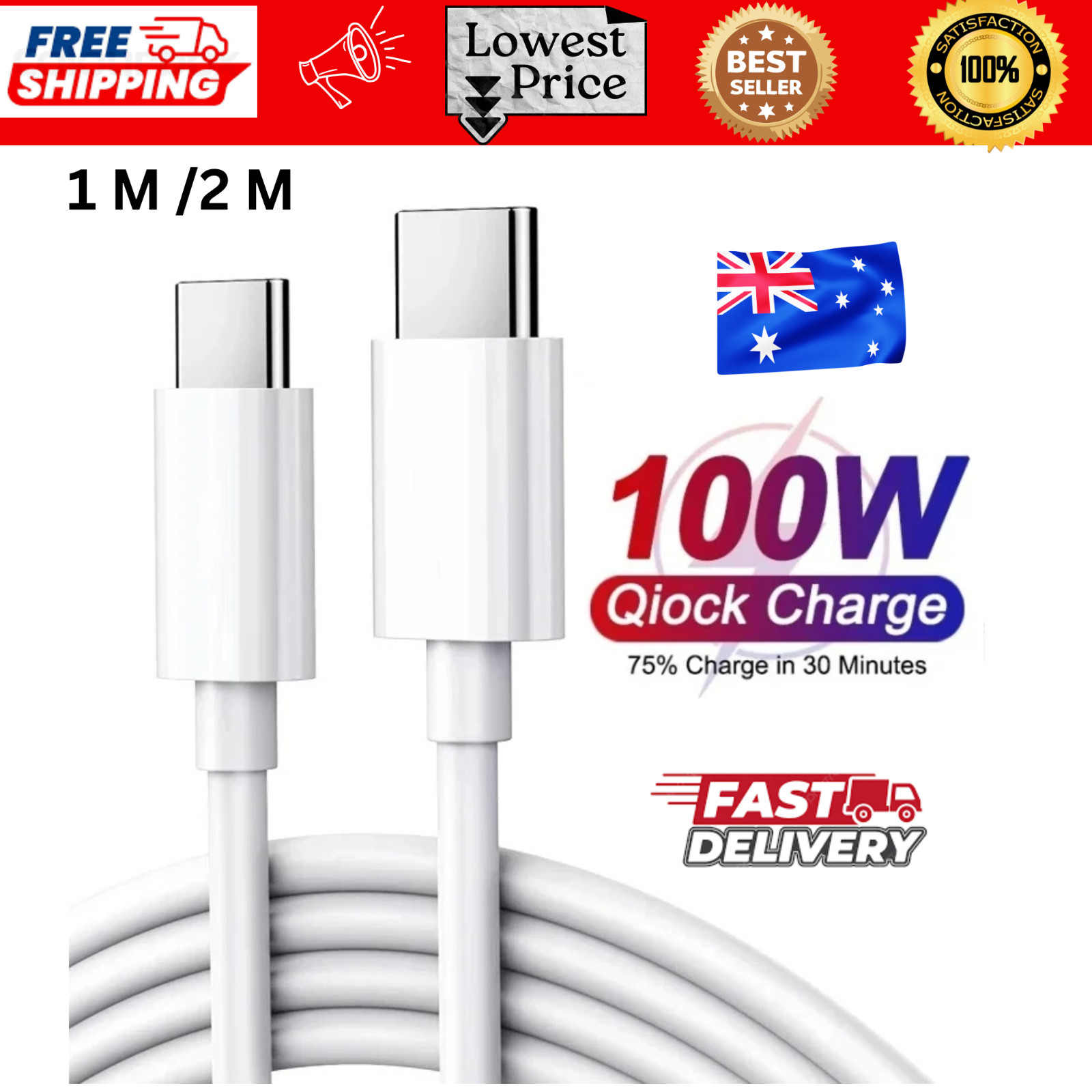 Type C USB-C Cable Charge Charging Data Fast Charger For iPhone 15 16 Samsung Au