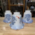 3 Vintage Casablanca Milk Glass Ruffled Ceiling Fan/Lamp Shades Blue Floral