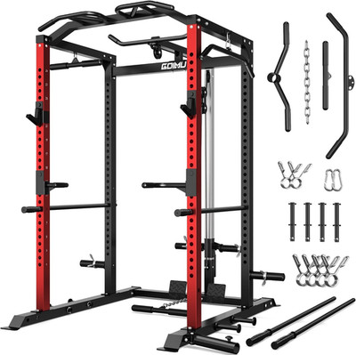 C1-V4 Power Cage, 2000LBS Squat Rack with LAT Pulldown, Multi-Function Weight Ca