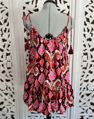 Maaji Dress Size Small Mini Tie Shoulder Swim Cover Up Pink Burgundy Resort Wear