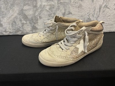 Shu Shop Gold Glitter Paulina Faux Leather Sneaker Size 10 Good Condition