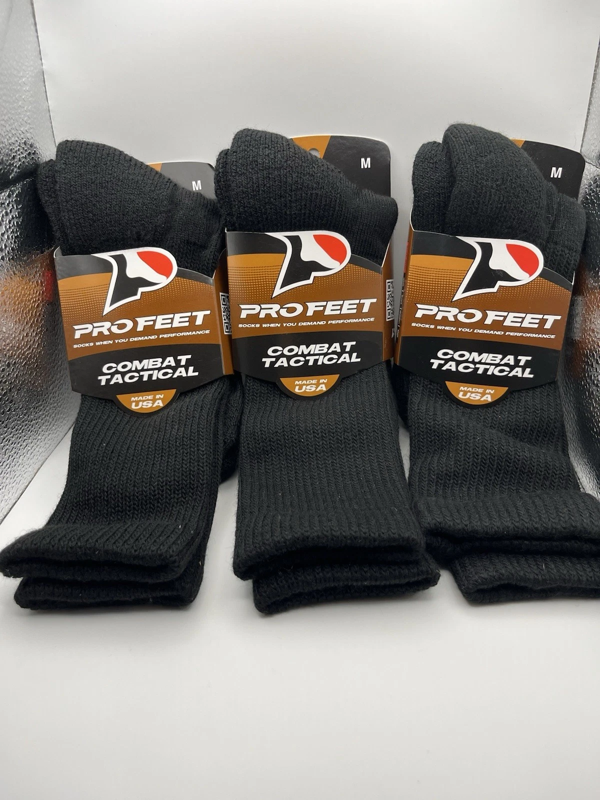 PRO FEET Maximum Performance Crew Socks Size M Medium Black 3 Pairs, USA
