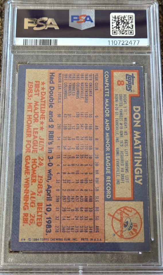 Auténtico Auto 10 - 1984 Topps - #8 Don Mattingly - Certificado PSA/DNA - Firmado Foto 3 de 4