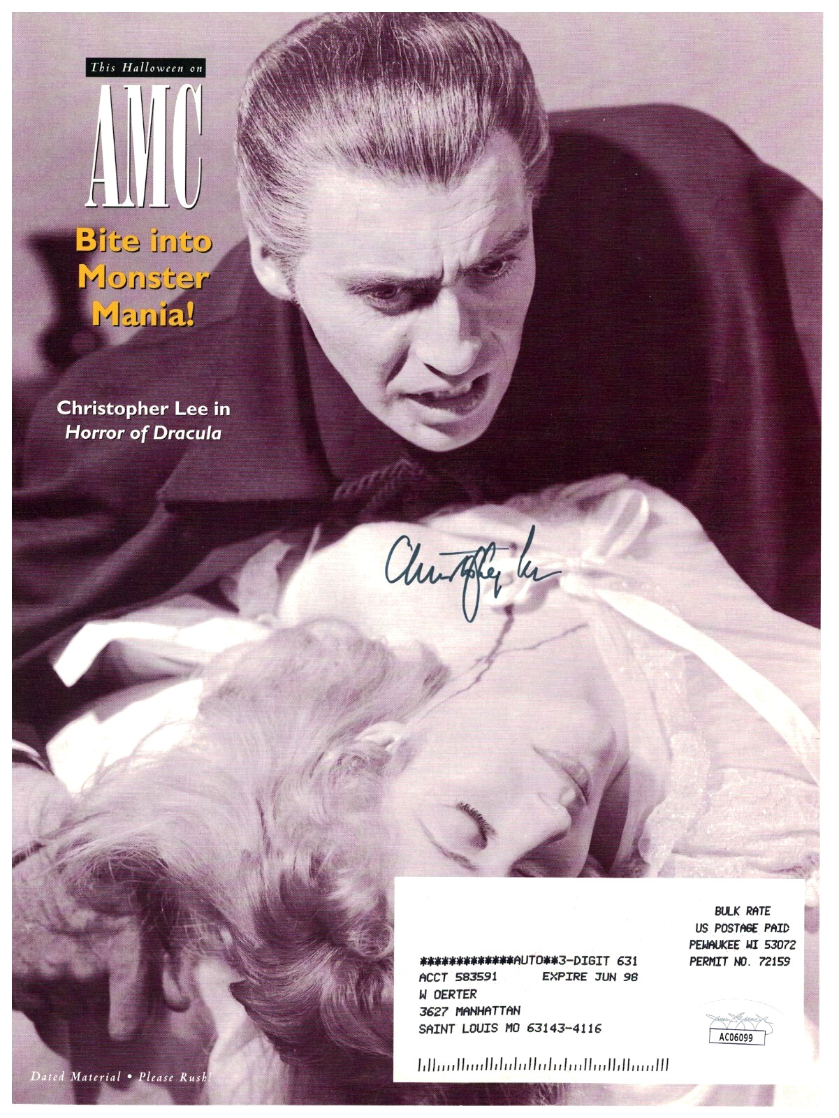 CHRISTOPHER LEE JSA Autographed 8X11 Dracula FREE SHIP Star Wars LOTR Not PSA